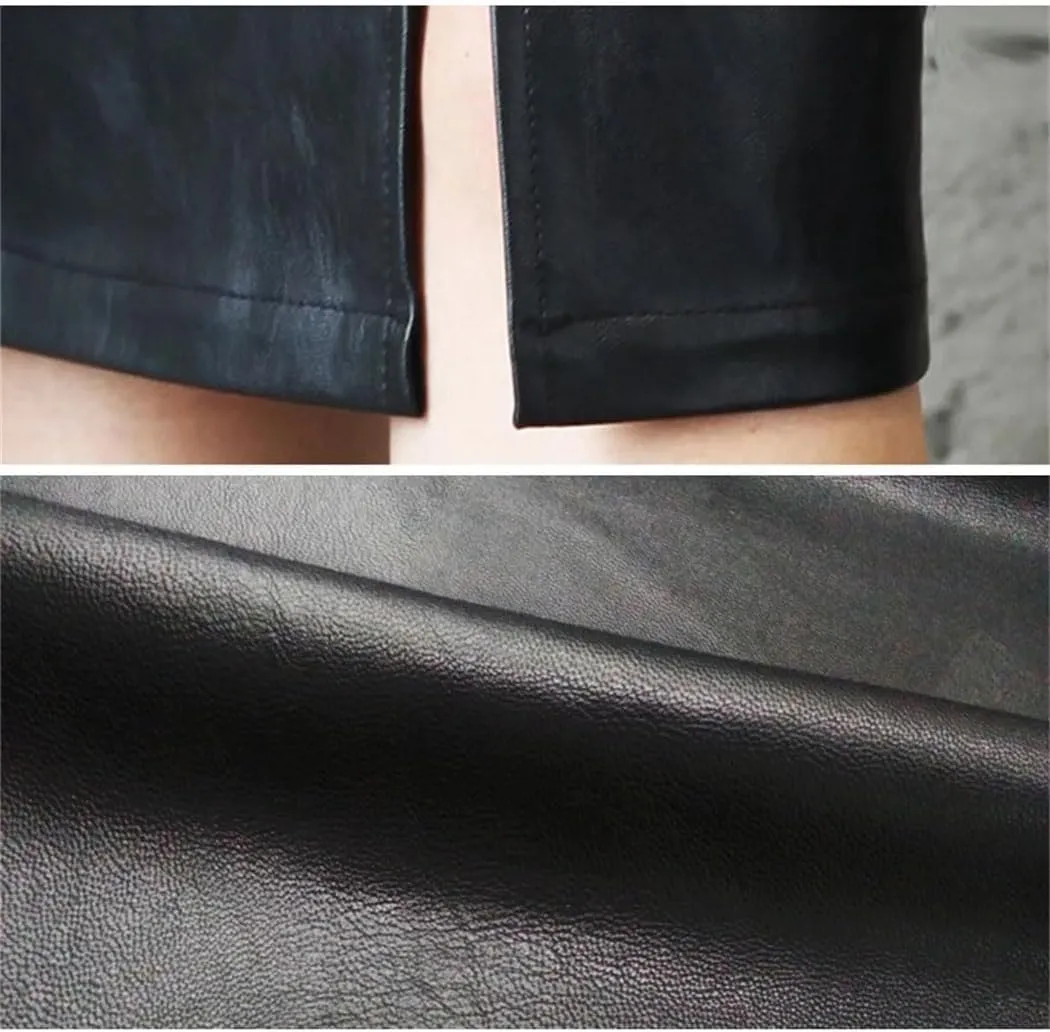 Women's Twisted Asymmetrical Slit Faux Leather Mini Skirt High Waist for Party Date Night Club