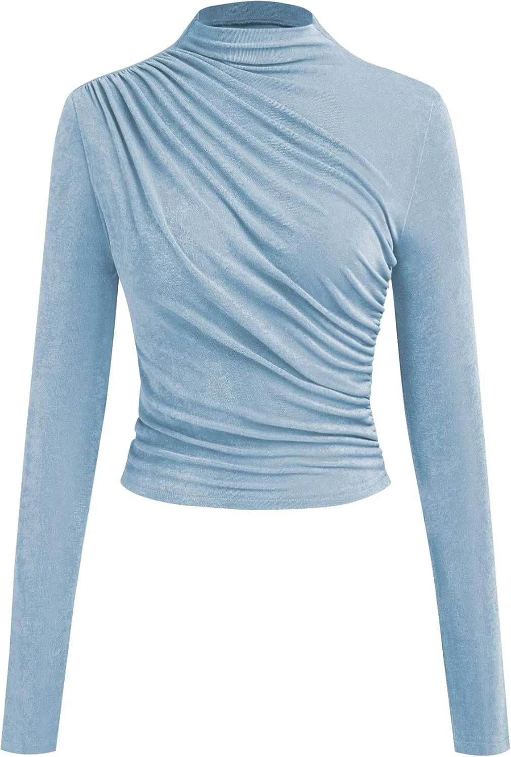 ZAFUL Womens 2024 Fall Long Sleeve Ruched Tops Mock Neck Trendy Blouses Casual Tight Shirts