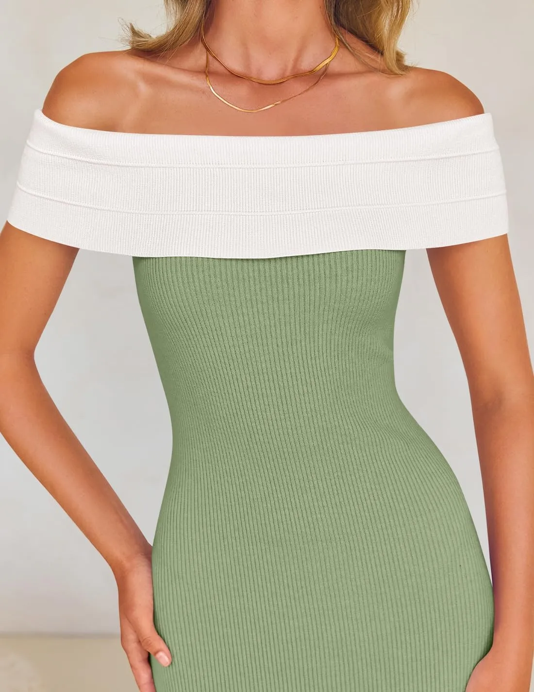 ZESICA Women's 2025 Summer Off The Shoulder Ribbed Knit Sweater Dresses Sleeveless Color Block Party Bodycon Maxi Dress